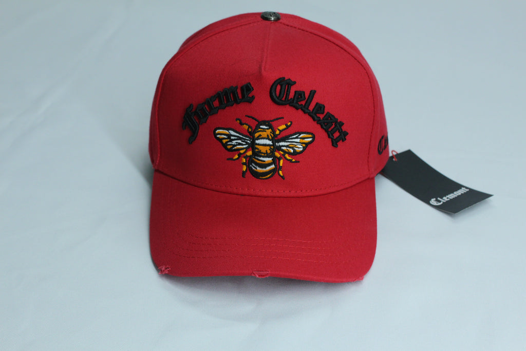 Gorra Premium Roja Abeja Bordada Gótico Negro — Edición Fuego | JULALE DROP 01